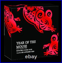2020 Year of the Mouse 1oz SILVER $1 First Lunar Rotating Charm ANTIQUED COIN