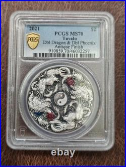 2021 $2 Double Dragon & Phoenix Antique 2 oz. 9999 Silver Coin PCGS MS 70 2021 $2 Double Dragon & Phoenix Antique 2 oz. 9999 Silver Coin PCGS MS 70