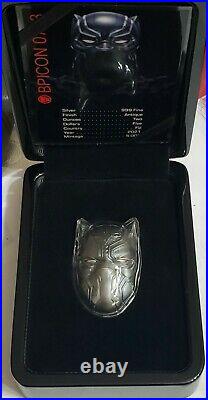 2021 2 Oz Silver $5 Fiji BLACK PANTHER MASK Marvel Icons Antique Coin