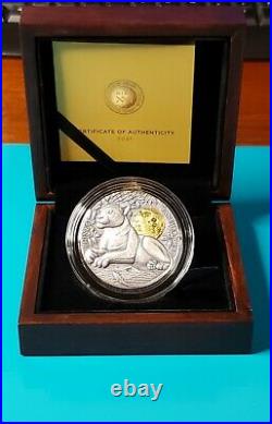 2021 2 Oz Silver $5 Niue Wildlife In The Moonlight LIONESS Antique Finish Coin
