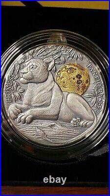 2021 2 Oz Silver $5 Niue Wildlife In The Moonlight LIONESS Antique Finish Coin