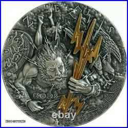 2021 2 Oz Silver $5 Niue ZEUS Gods Antique Finish Coin