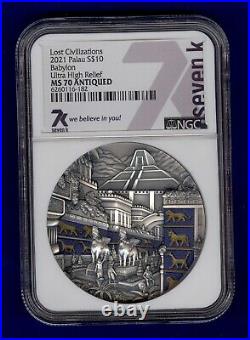 2021 2 oz Palau $10 Lost Civilizations Babylon Ultra High Relief Coin NGC MS70