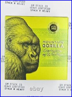 2021 2oz Antique Silver High Relief Mountain Gorilla Expressions of Wildlife CoA