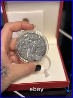 2021 3 Oz Silver Cameroon Apocalypse THE LADY N THE DRAGON Antique Finish Coin