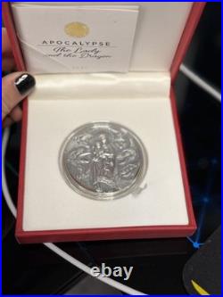 2021 3 Oz Silver Cameroon Apocalypse THE LADY N THE DRAGON Antique Finish Coin