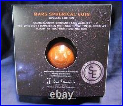 2021 $5 Barbados Mars Special Edition 3D 1oz Silver Antiqued Spherical Coin UNC
