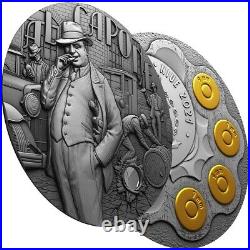 2021 $5 Niue The Gangsters AL CAPONE Antique Finish Gilded 2 Oz Silver Coin