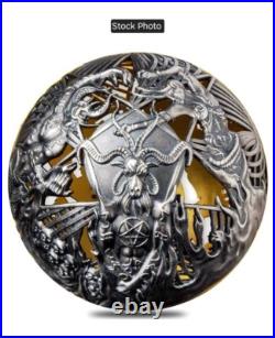 2021 $5 Samoa Heaven & Hell Antiqued 2 oz. 999 Silver Sphere Coin withGold Plating