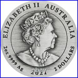 2021 Australia $2 Double Pixiu Antiqued 2 oz. 9999 Silver Coin 888 Mintage