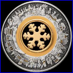 2023 $2 2oz Silver Antiqued Coin – 24k Gold-Plated Stocking Insert, Perth Mint Mintage Of 3,000