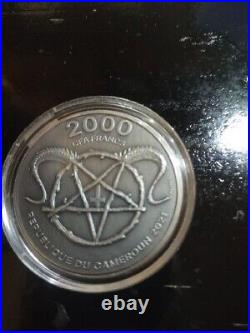 2021 Cameroon 2000 CFA BEELZEBUB Antique High Relief Gilded 2oz. 999 Silver Coin