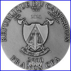 2021 Cameroon 2000 Francs Cerberus Antiqued 2 oz. 999 Silver Coin 500 Made