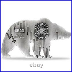 2021 Chad 1 oz Silver Bear Shaped Antiqued High Relief Coin (In Cap, Sealed)