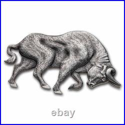 2021 Chad 1 oz Silver Bull Shaped Antiqued High Relief Coin