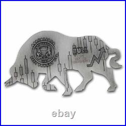 2021 Chad 1 oz Silver Bull Shaped Antiqued High Relief Coin