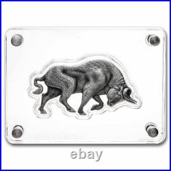 2021 Chad 1 oz Silver Bull Shaped Antiqued High Relief Coin