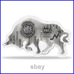 2021 Chad 1 oz Silver Bull Shaped Antiqued High Relief Coin (In Cap, Sealed)