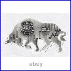 2021 Chad 1 oz Silver Bull Shaped Antiqued High Relief Coin (In Cap, Sealed)