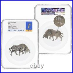 2021 Chad 1 oz Silver Bull Shaped Coin Serial #4 NGC MS 70 FDOI Antiqued High