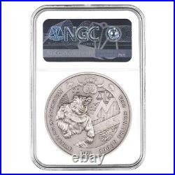 2021 Chad 2 oz Silver Bull vs Bear Pandemic Coin NGC MS 70 FDOI Antiqued High