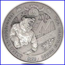 2021 Chad 2 oz Silver Bull vs Bear Pandemic Coin PCGS MS 70 FDOI Antiqued High