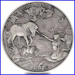 2021 Chad 2 oz Silver Mermaid & Unicorn Coin PCGS MS 70 FDOI Antiqued High