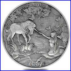 2021 Chad 2 oz Silver Mermaid & Unicorn Mythical Creatures Antiqued Coin (withBox)