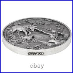 2021 Chad 2 oz Silver Mermaid & Unicorn Mythical Creatures Antiqued Coin (withBox)