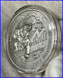 2021 Chad Bull Vs Bear Pandemic 2 oz Silver Antique High Relief Coin