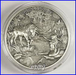 2021 Chad Tchad Silver 2 oz Mermaid & Unicorn Antiqued 10000 CFA Francs