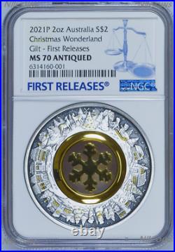 2021 Christmas Wonderland 2oz Silver Antiqued Coin NGC MS 70 FR