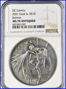 2021 Cook Islands Batman 2oz Silver Coin NGC MS 70 Antiqued