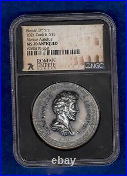 2021 Cook Islands Roman Empire Series Marcus Aurelius Coin NGC MS70 Antiqued