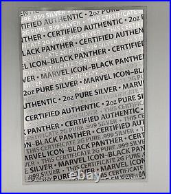 2021 Fiji Black Panther Marvel Icon Mask MS70 Antiqued 2 Oz + 2 g Silver COA