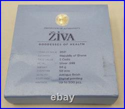2021 Ghana Goddesses of Health ZIVA 50g 999 Silver Antique Finish in OGP
