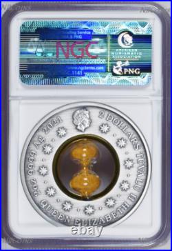2021 Hourglass 2oz Silver Antiqued Coin NGC MS 69 FR