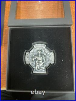 2021 Isle of Man Cernunnos Horned God 3 oz Antiqued Silver Coin Celtic Cross
