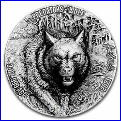 2021 Ivory Coast 3 oz Antique Silver Predators Wolf SKU#237619