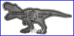 2021 Jurassic Park 2oz Silver Antiqued T. Rex Shaped Coin