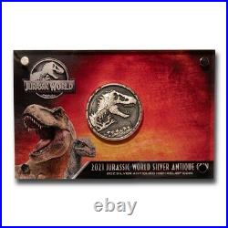 2021 Jurassic World 2 oz Antique Silver Coin $5 Niue T-Rex OGP Box & COA JL975