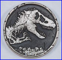 2021 Jurassic World Cracked High Relief 2oz Silver Antiqued Coin