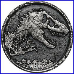 2021 Jurassic World Silver Antiqued Cracked AND T-Rex 2 OZ Silver Coins