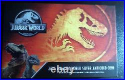 2021 Jurassic World Silver Antiqued Cracked AND T-Rex 2 OZ Silver Coins