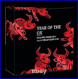 2021 LUNAR Year of the OX 1oz $1 Silver Rotating Charm Antiqued Coin NGC MS 70