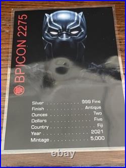 2021 Marvel $5 Fiji 2oz Silver BLACK PANTHER Icon High Relief Antiqued Coin