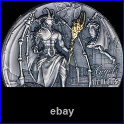 2021 Niue 2 Ounce Silver $5 Angels & Demons Lucifer Antiqued OGP COA STOCK