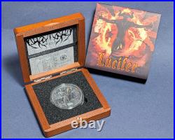 2021 Niue 2 Ounce Silver $5 Angels & Demons Lucifer Antiqued OGP COA STOCK