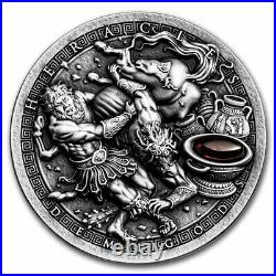 2021 Niue 2 oz Antique Silver Demigods Heracles Ultra High Relief Mintage of 650
