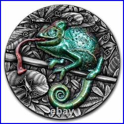 2021 Niue 3 oz Antique Silver Amazing Animals Chameleon SKU#248045